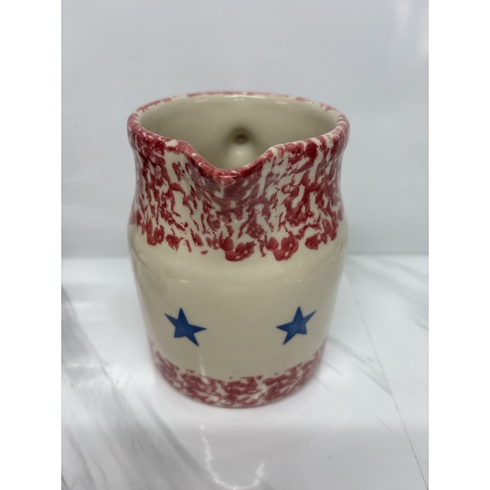 VTG Gerald Henn Roseville Spongeware Pitcher Old Glory Americana Flag Stoneware - Picture 4 of 8